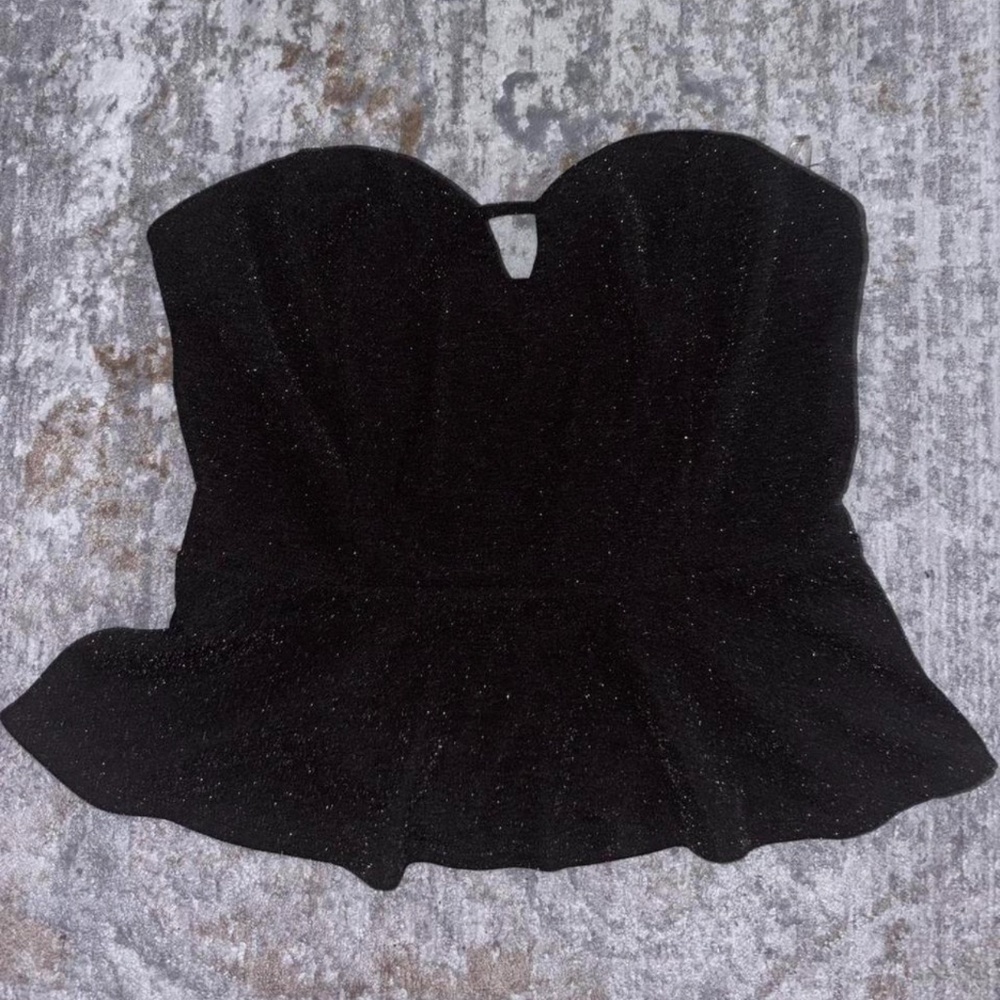 Vintage peplum glittery strapless top